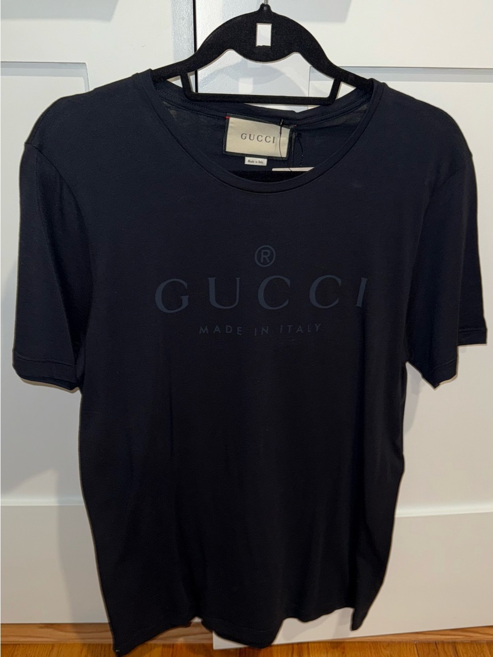 Gucci Black Printed Logo Cotton Jersey (T-shirt) BRAND NEW